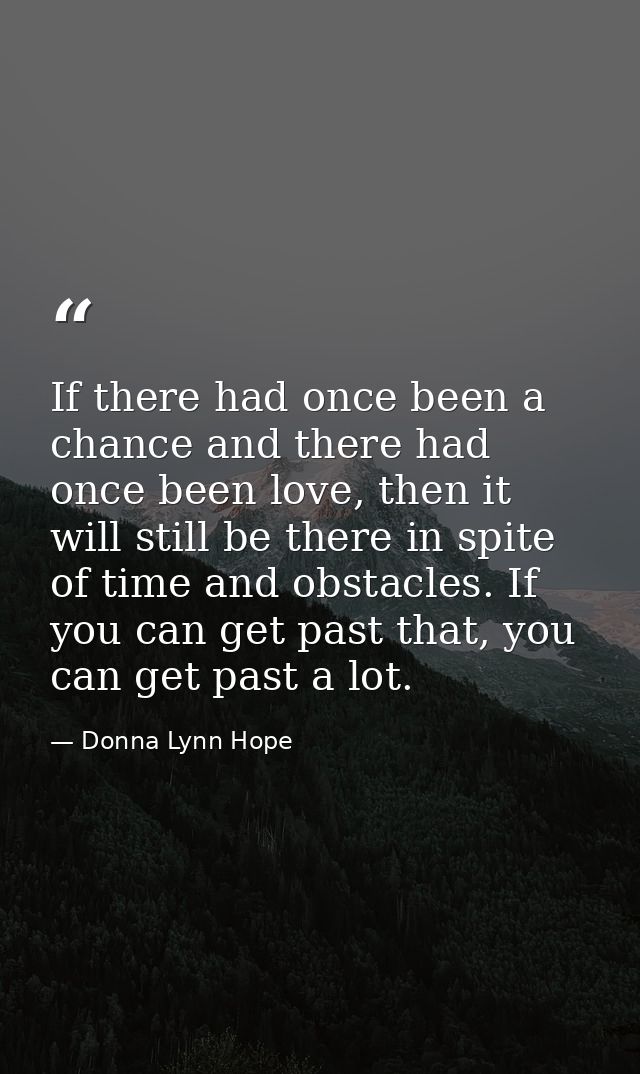 If there had once been a chance and there had once been love, then it will still be there in spite of time and obstacles — Donna Lynn Hope