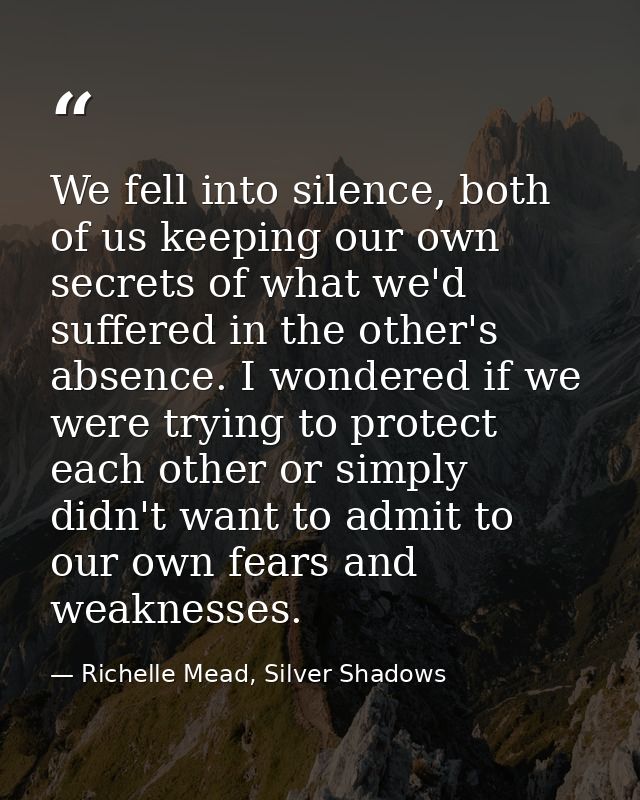 We fell into silence, both of us keeping our own secrets of what we'd suffered in the other's absence. I wondered if we  — Richelle Mead, Silver Shadows