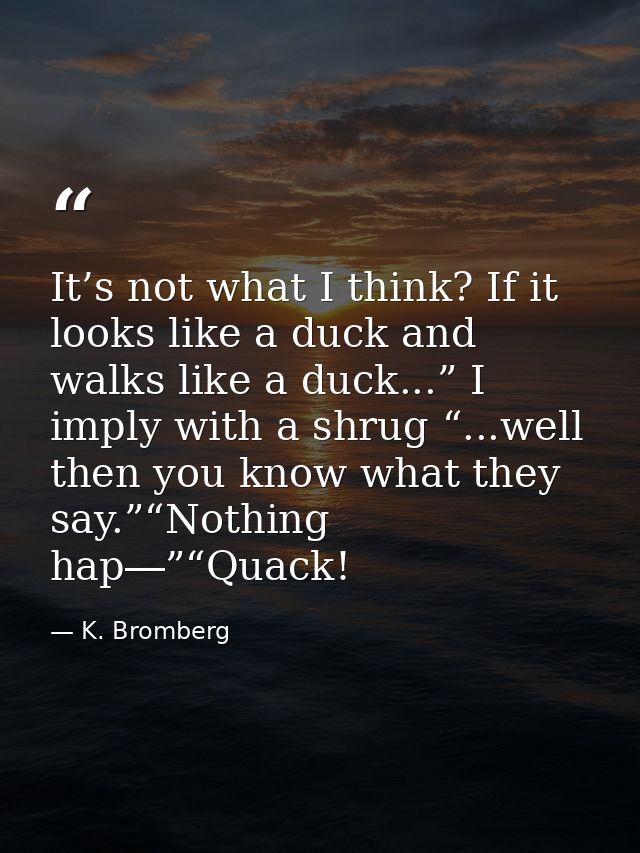 It’s not what I think? If it looks like a duck and walks like a duck...” I imply with a shrug “...well then you know wha — K. Bromberg