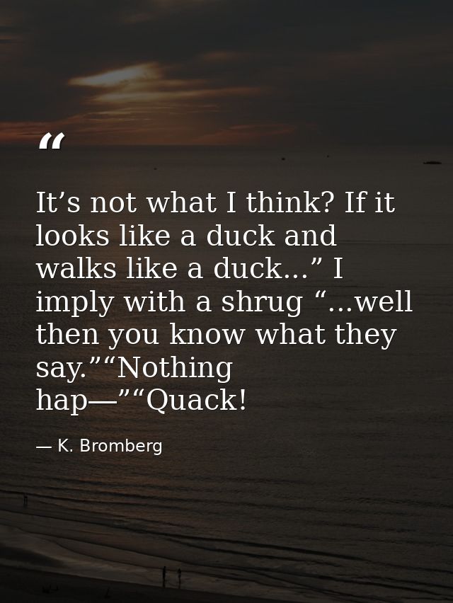 It’s not what I think? If it looks like a duck and walks like a duck...” I imply with a shrug “...well then you know wha — K. Bromberg