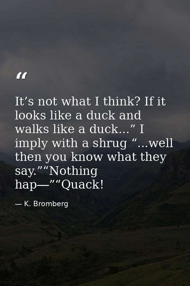 It’s not what I think? If it looks like a duck and walks like a duck...” I imply with a shrug “...well then you know wha — K. Bromberg
