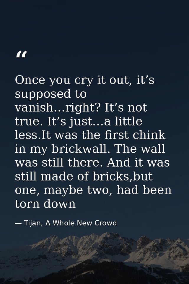 Once you cry it out, it’s supposed to vanish…right? It’s not true. It’s just…a little less.It was the first chink in my  — Tijan, A Whole New Crowd