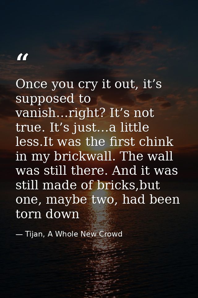 Once you cry it out, it’s supposed to vanish…right? It’s not true. It’s just…a little less.It was the first chink in my  — Tijan, A Whole New Crowd