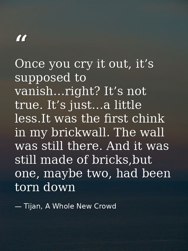 Once you cry it out, it’s supposed to vanish…right? It’s not true. It’s just…a little less.It was the first chink in my  — Tijan, A Whole New Crowd