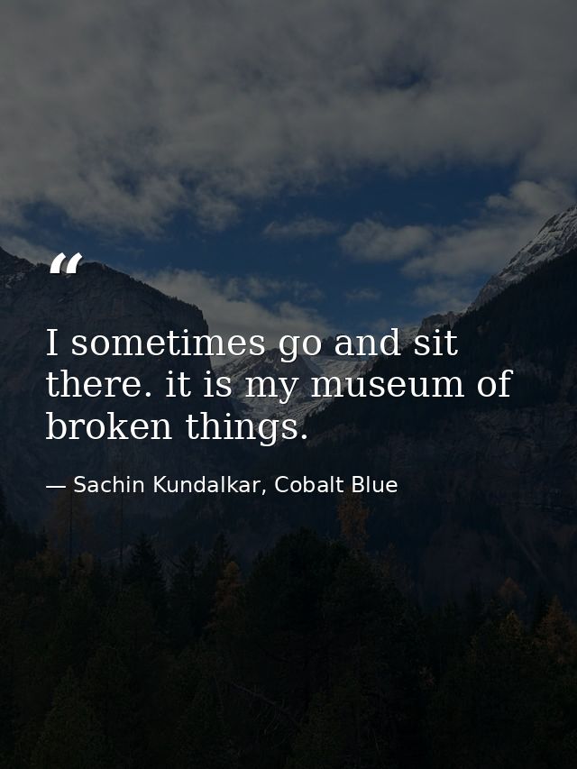 I sometimes go and sit there. it is my museum of broken things. — Sachin Kundalkar, Cobalt Blue