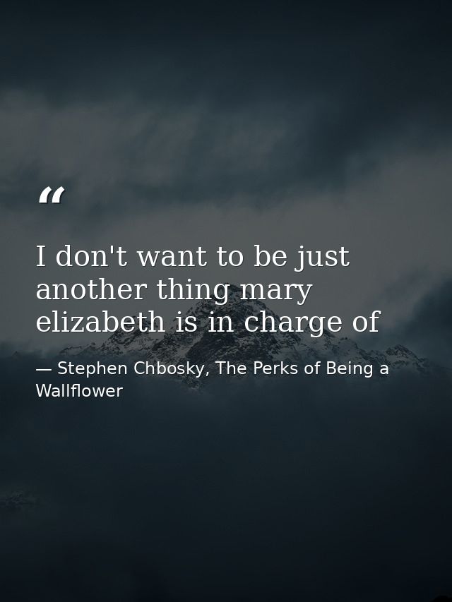 I don't want to be just another thing mary elizabeth is in charge of — Stephen Chbosky, The Perks of Being a Wallflower