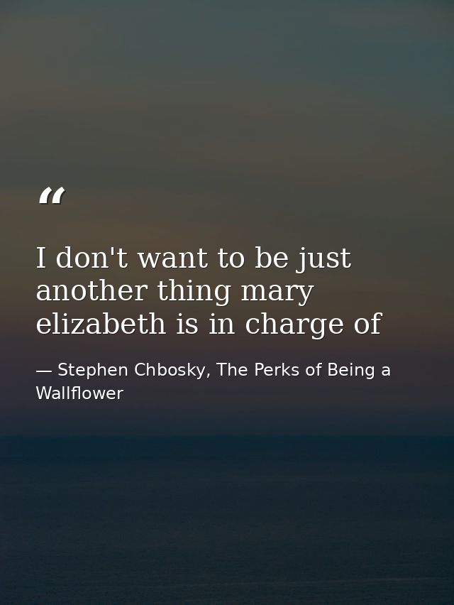 I don't want to be just another thing mary elizabeth is in charge of — Stephen Chbosky, The Perks of Being a Wallflower
