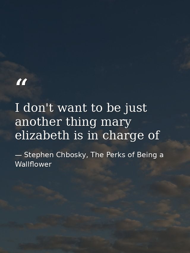 I don't want to be just another thing mary elizabeth is in charge of — Stephen Chbosky, The Perks of Being a Wallflower