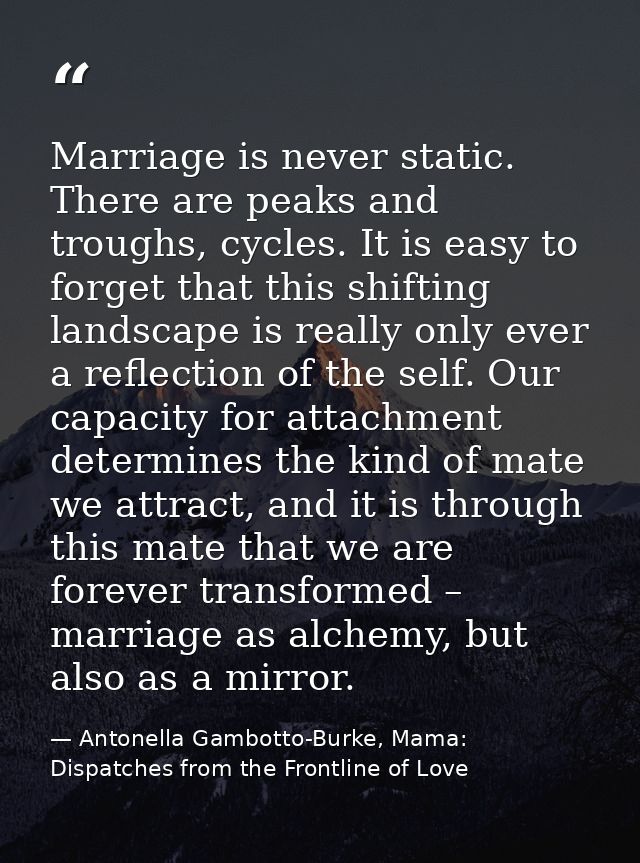 Marriage is never static. There are peaks and troughs, cycles. It is easy to forget that this shifting landscape is real — Antonella Gambotto-Burke, Mama: Dispatches from the Frontline of Love
