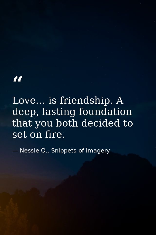 Love… is friendship. A deep, lasting foundation that you both decided to set on fire. — Nessie Q., Snippets of Imagery