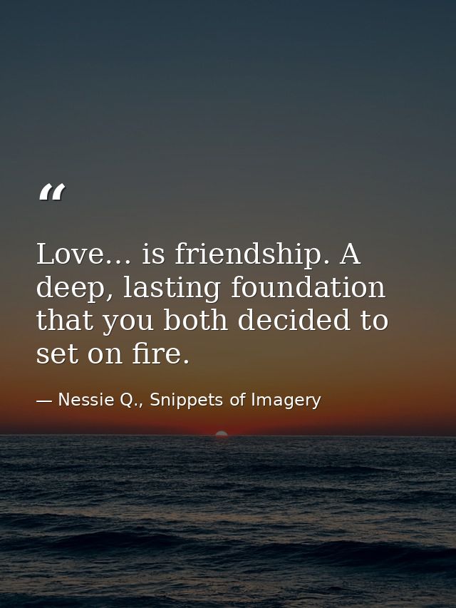 Love… is friendship. A deep, lasting foundation that you both decided to set on fire. — Nessie Q., Snippets of Imagery