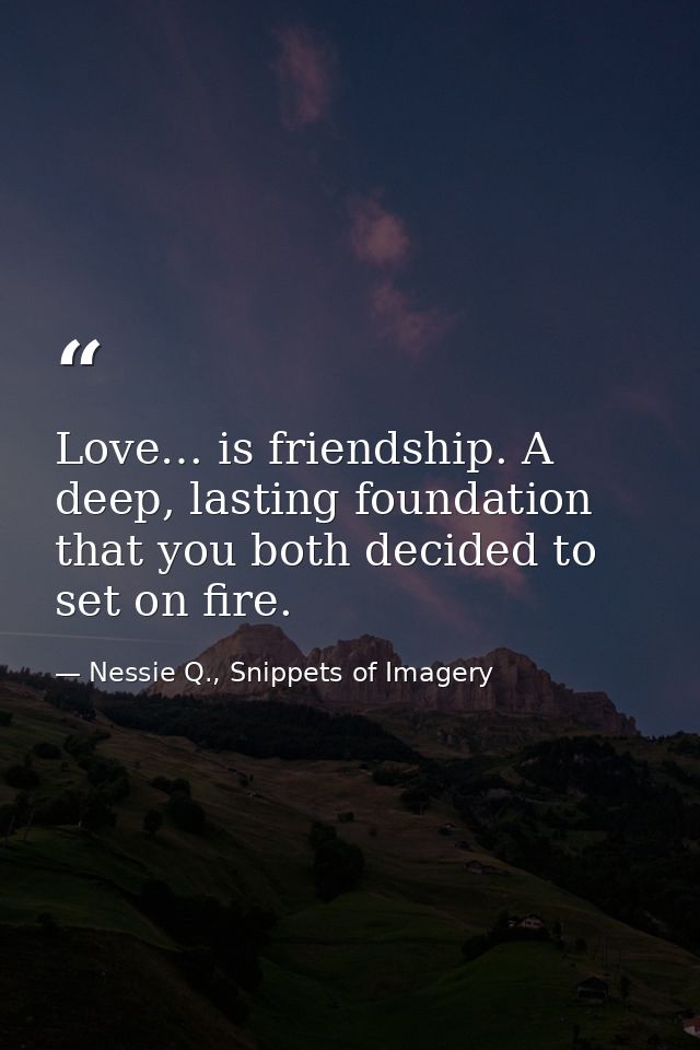 Love… is friendship. A deep, lasting foundation that you both decided to set on fire. — Nessie Q., Snippets of Imagery