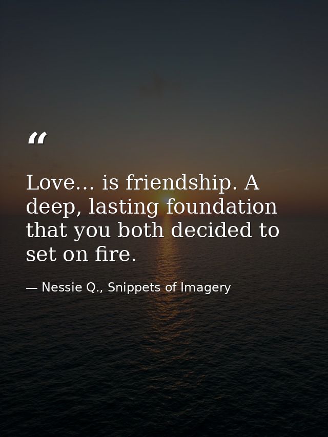 Love… is friendship. A deep, lasting foundation that you both decided to set on fire. — Nessie Q., Snippets of Imagery