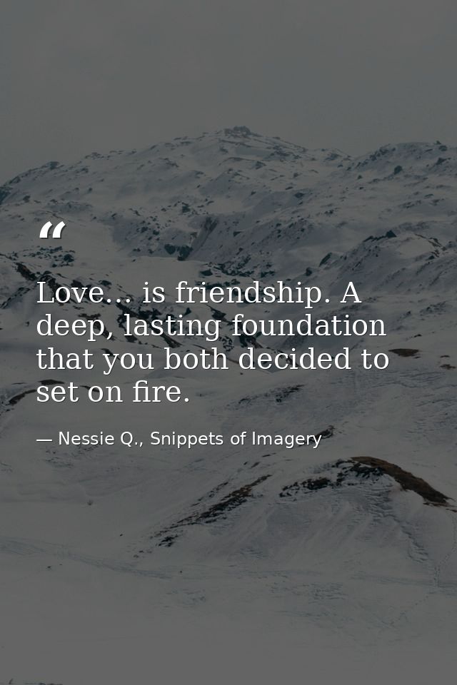 Love… is friendship. A deep, lasting foundation that you both decided to set on fire. — Nessie Q., Snippets of Imagery