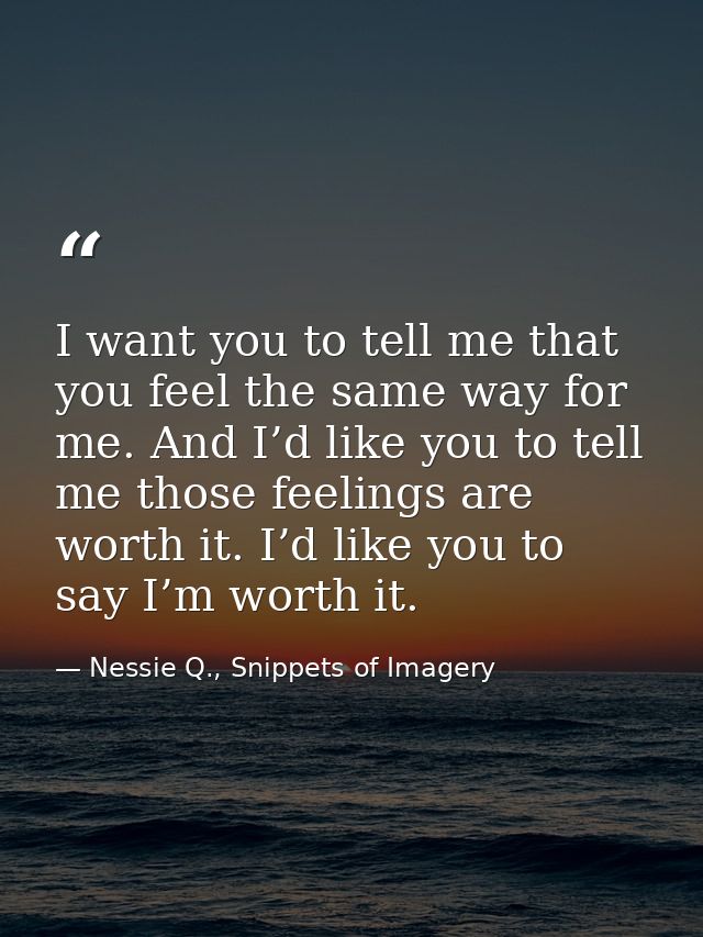 I want you to tell me that you feel the same way for me. And I’d like you to tell me those feelings are worth it. I’d li — Nessie Q., Snippets of Imagery