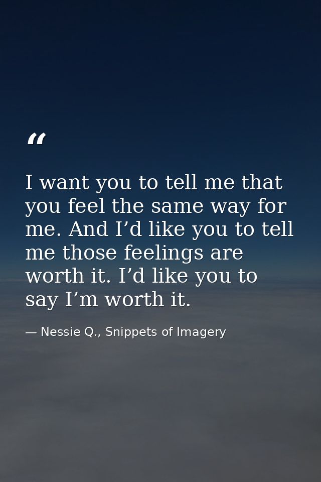I want you to tell me that you feel the same way for me. And I’d like you to tell me those feelings are worth it. I’d li — Nessie Q., Snippets of Imagery