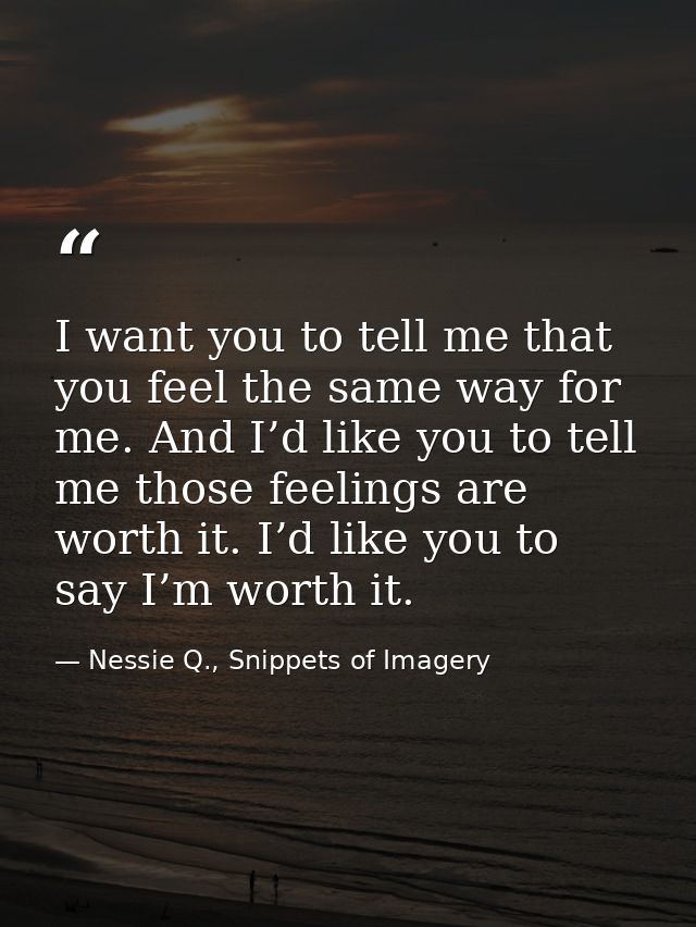 I want you to tell me that you feel the same way for me. And I’d like you to tell me those feelings are worth it. I’d li — Nessie Q., Snippets of Imagery