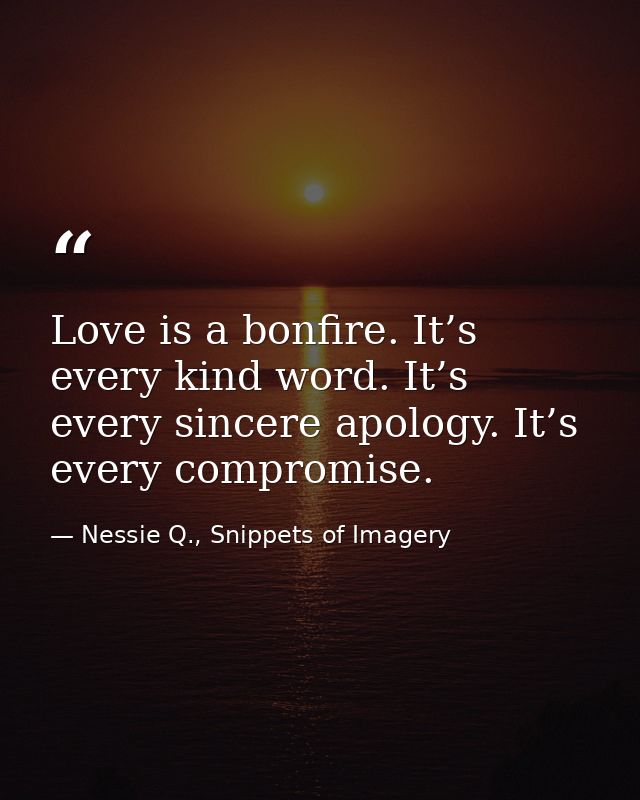 Love is a bonfire. It’s every kind word. It’s every sincere apology. It’s every compromise. — Nessie Q., Snippets of Imagery