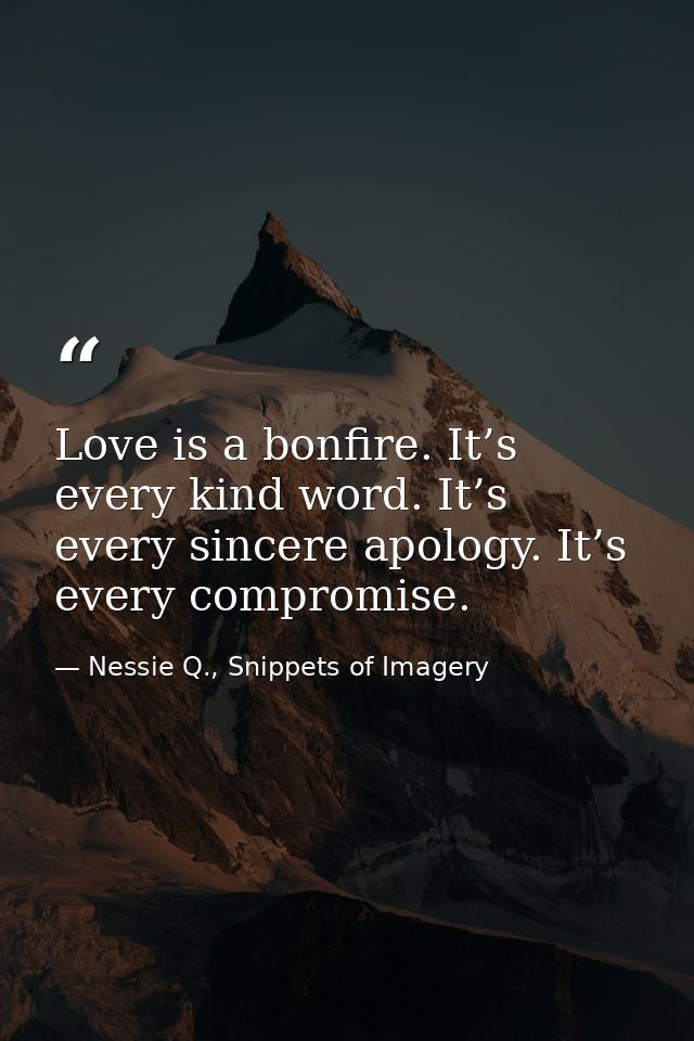 Love is a bonfire. It’s every kind word. It’s every sincere apology. It’s every compromise. — Nessie Q., Snippets of Imagery