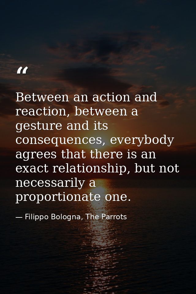 Between an action and reaction, between a gesture and its consequences, everybody agrees that there is an exact relation — Filippo Bologna, The Parrots