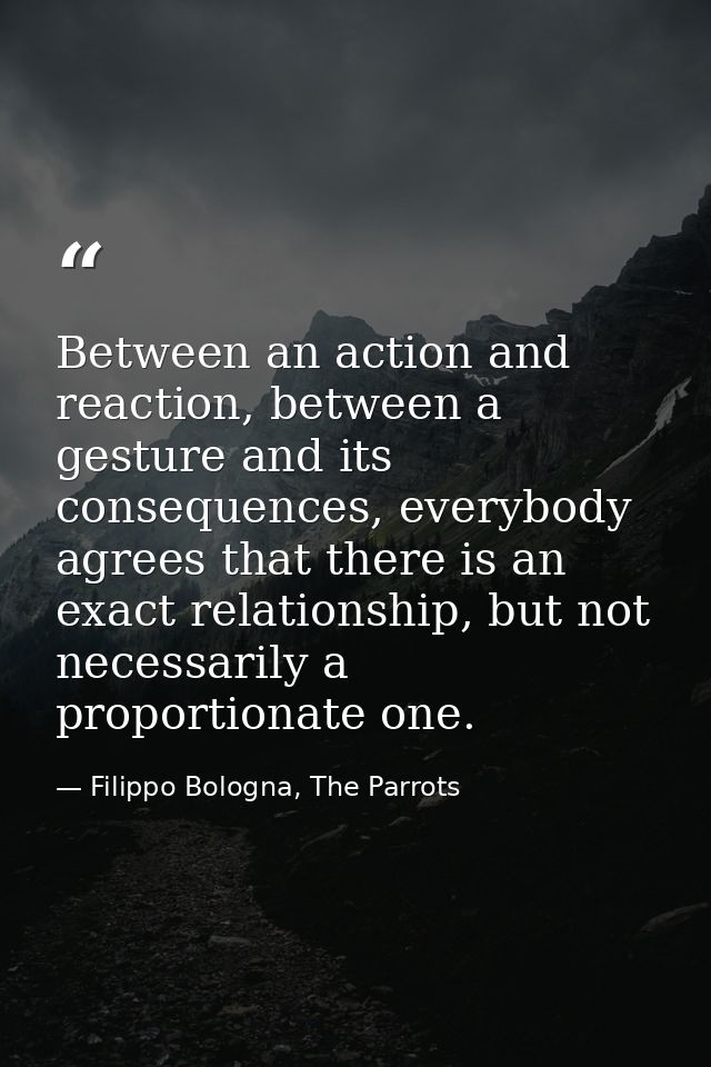 Between an action and reaction, between a gesture and its consequences, everybody agrees that there is an exact relation — Filippo Bologna, The Parrots
