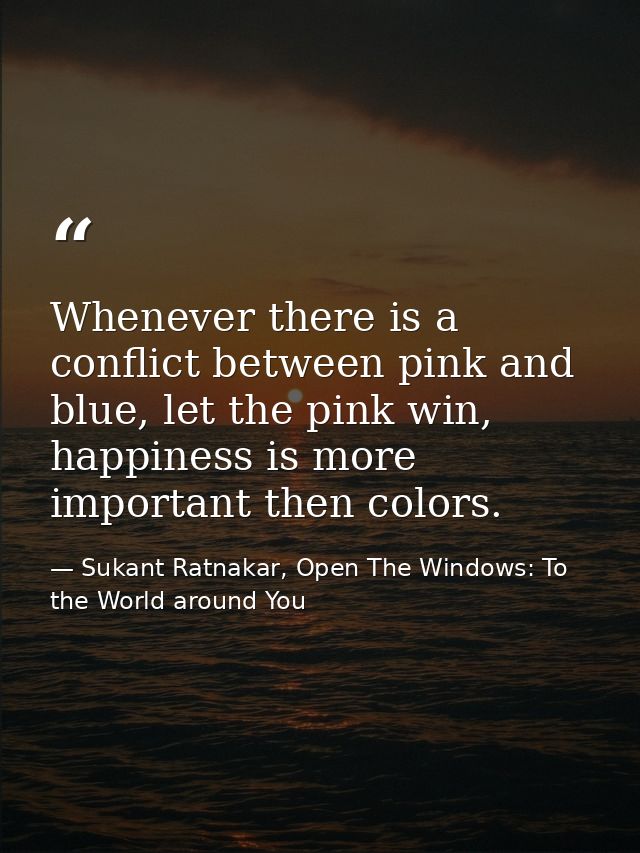 Whenever there is a conflict between pink and blue, let the pink win, happiness is more important then colors. — Sukant Ratnakar, Open The Windows: To the World around You