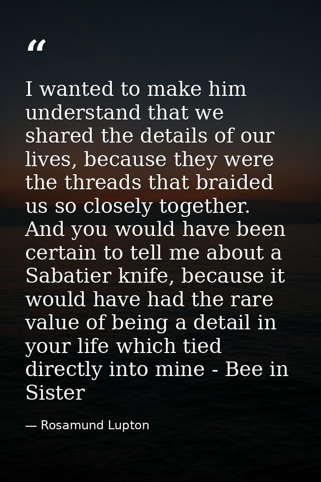 I wanted to make him understand that we shared the details of our lives, because they were the threads that braided us s — Rosamund Lupton