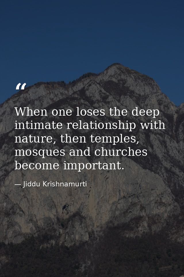 When one loses the deep intimate relationship with nature, then temples, mosques and churches become important. — Jiddu Krishnamurti
