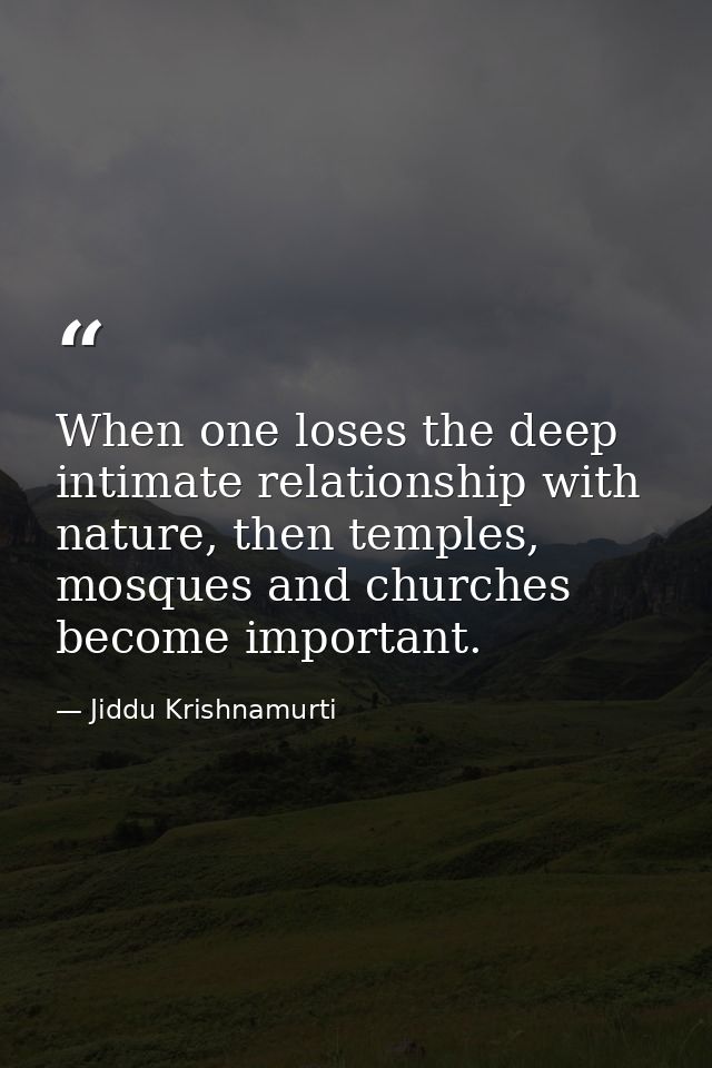 When one loses the deep intimate relationship with nature, then temples, mosques and churches become important. — Jiddu Krishnamurti