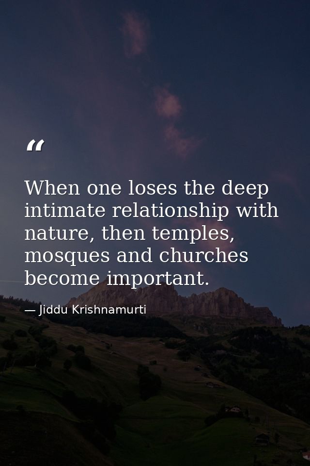 When one loses the deep intimate relationship with nature, then temples, mosques and churches become important. — Jiddu Krishnamurti