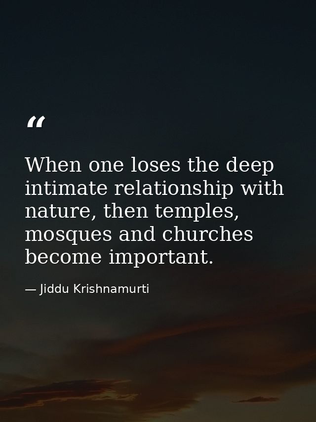 When one loses the deep intimate relationship with nature, then temples, mosques and churches become important. — Jiddu Krishnamurti