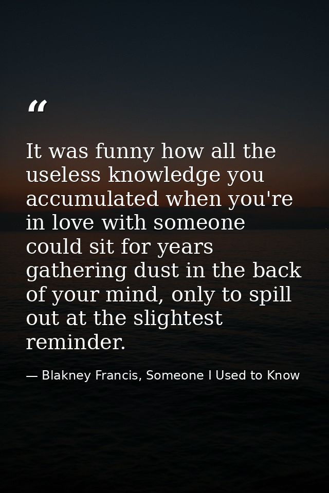 It was funny how all the useless knowledge you accumulated when you're in love with someone could sit for years gatherin — Blakney Francis, Someone I Used to Know