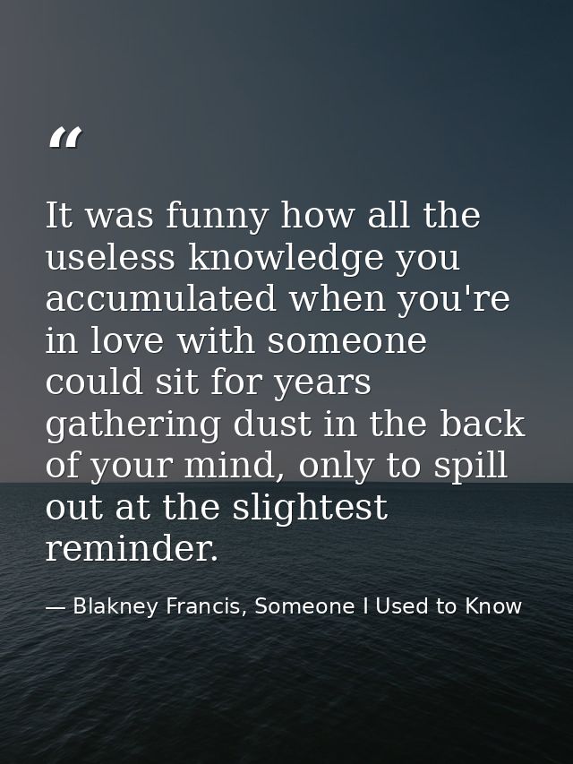 It was funny how all the useless knowledge you accumulated when you're in love with someone could sit for years gatherin — Blakney Francis, Someone I Used to Know