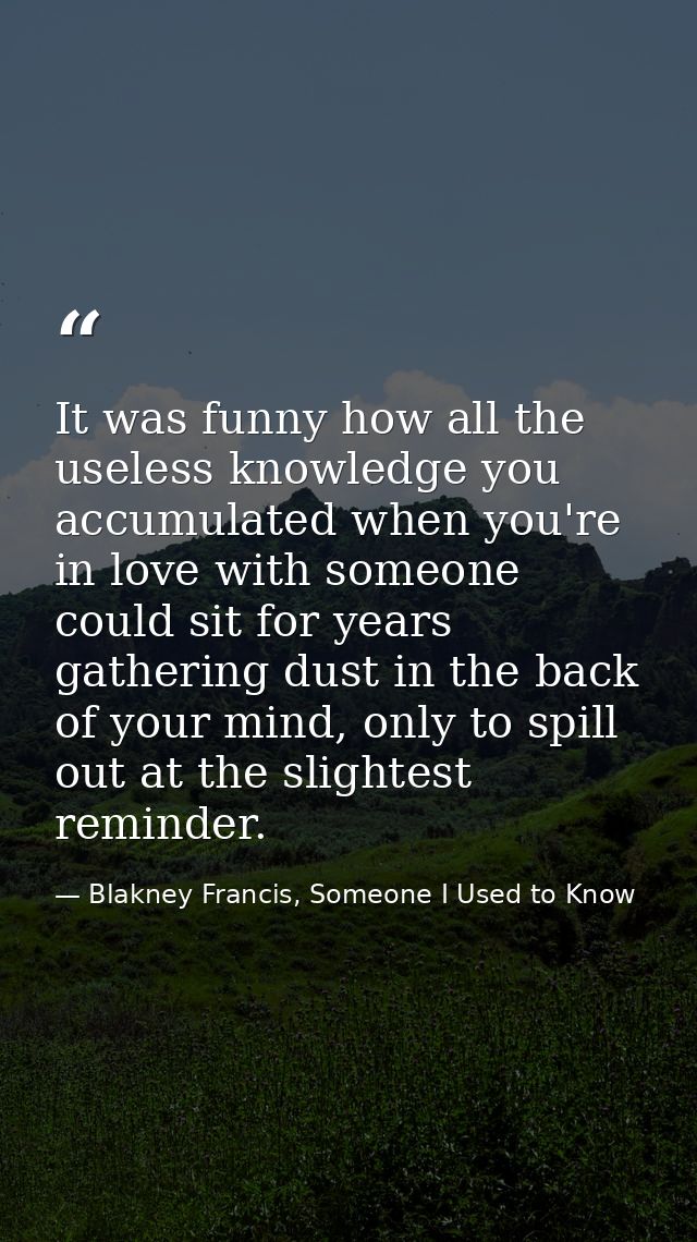 It was funny how all the useless knowledge you accumulated when you're in love with someone could sit for years gatherin — Blakney Francis, Someone I Used to Know
