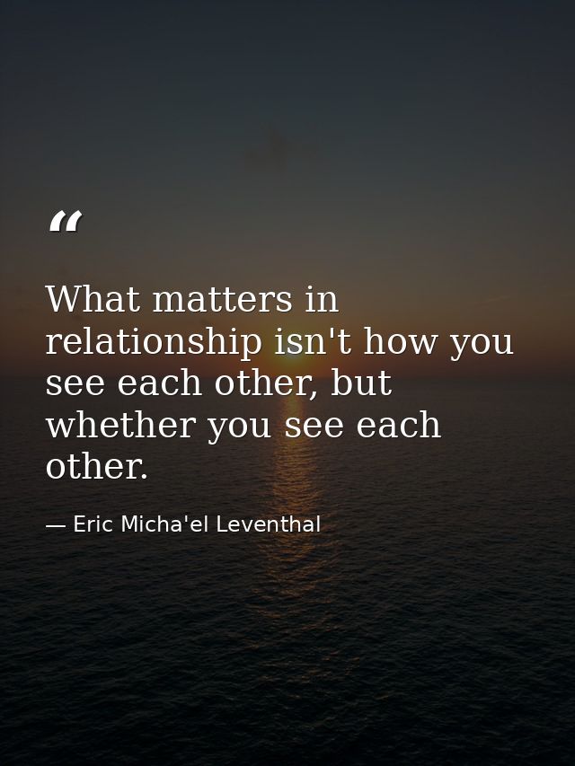 What matters in relationship isn't how you see each other, but whether you see each other. — Eric Micha'el Leventhal