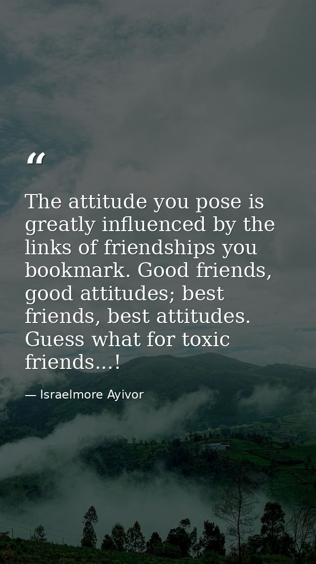 The attitude you pose is greatly influenced by the links of friendships you bookmark. Good friends, good attitudes; best — Israelmore Ayivor