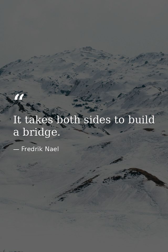 It takes both sides to build a bridge. — Fredrik Nael