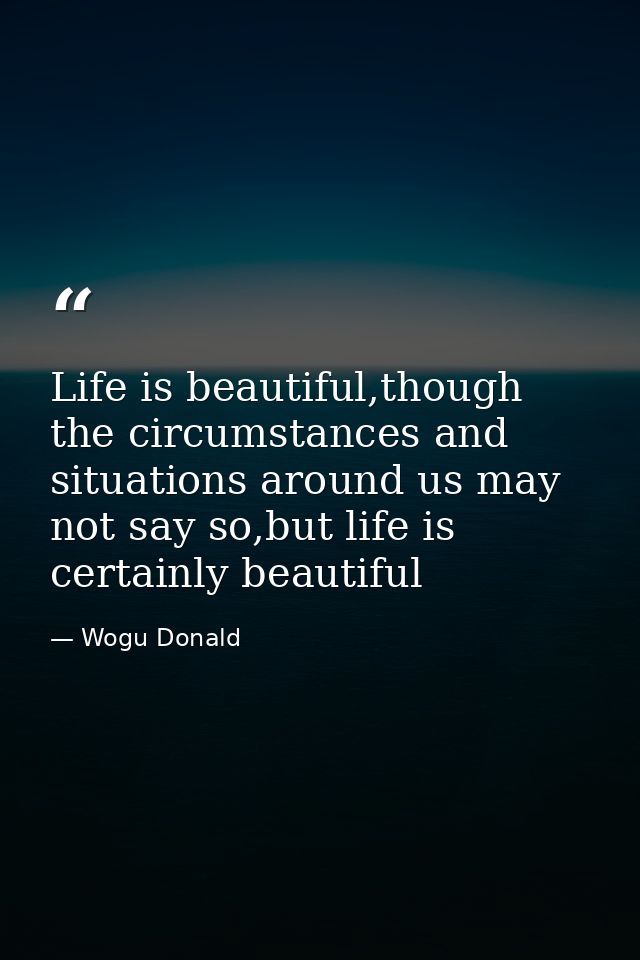 Life is beautiful,though the circumstances and situations around us may not say so,but life is certainly beautiful — Wogu Donald