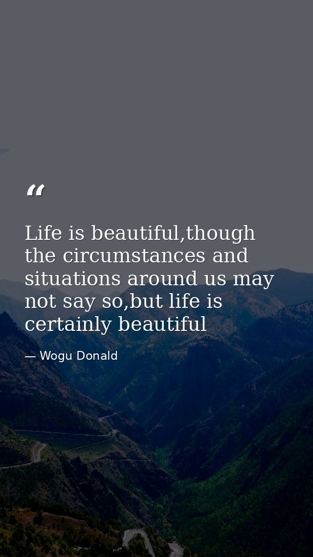 Life is beautiful,though the circumstances and situations around us may not say so,but life is certainly beautiful — Wogu Donald