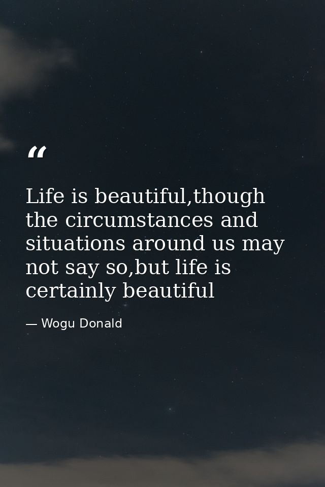 Life is beautiful,though the circumstances and situations around us may not say so,but life is certainly beautiful — Wogu Donald