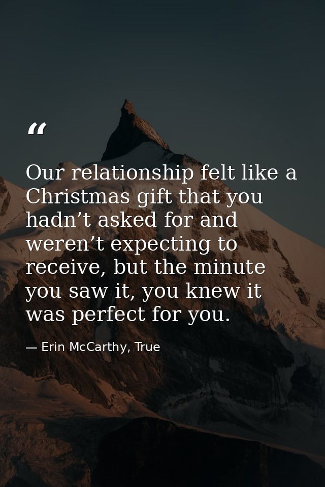 Our relationship felt like a Christmas gift that you hadn’t asked for and weren’t expecting to receive, but the minute y — Erin McCarthy, True