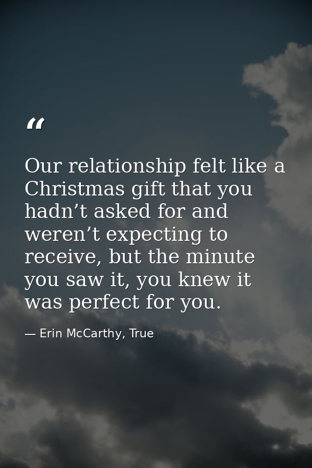 Our relationship felt like a Christmas gift that you hadn’t asked for and weren’t expecting to receive, but the minute y — Erin McCarthy, True