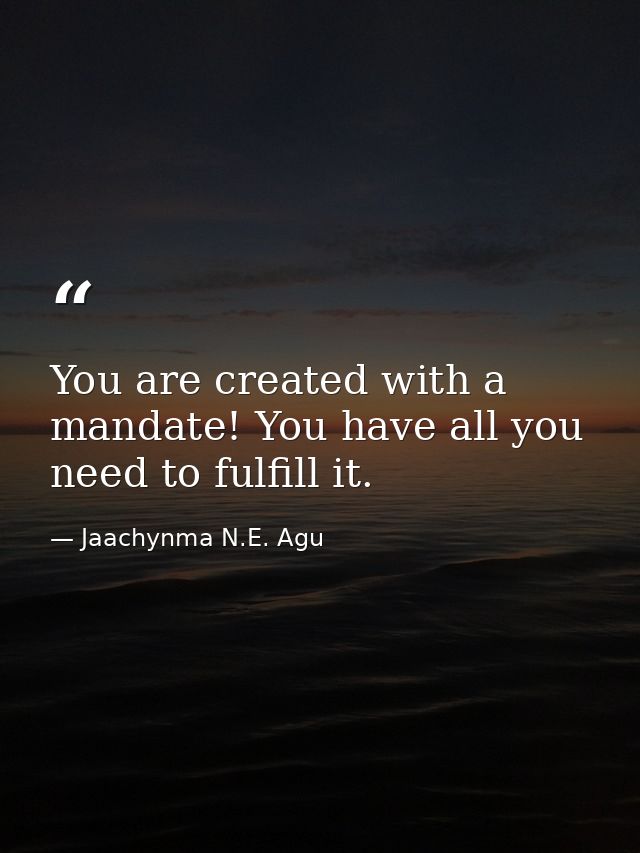 You are created with a mandate! You have all you need to fulfill it. — Jaachynma N.E. Agu