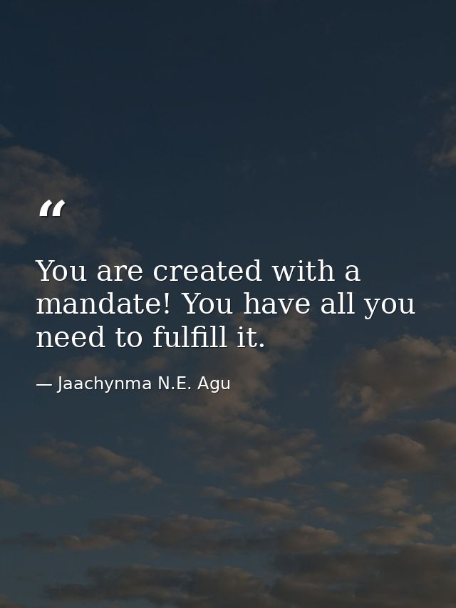 You are created with a mandate! You have all you need to fulfill it. — Jaachynma N.E. Agu