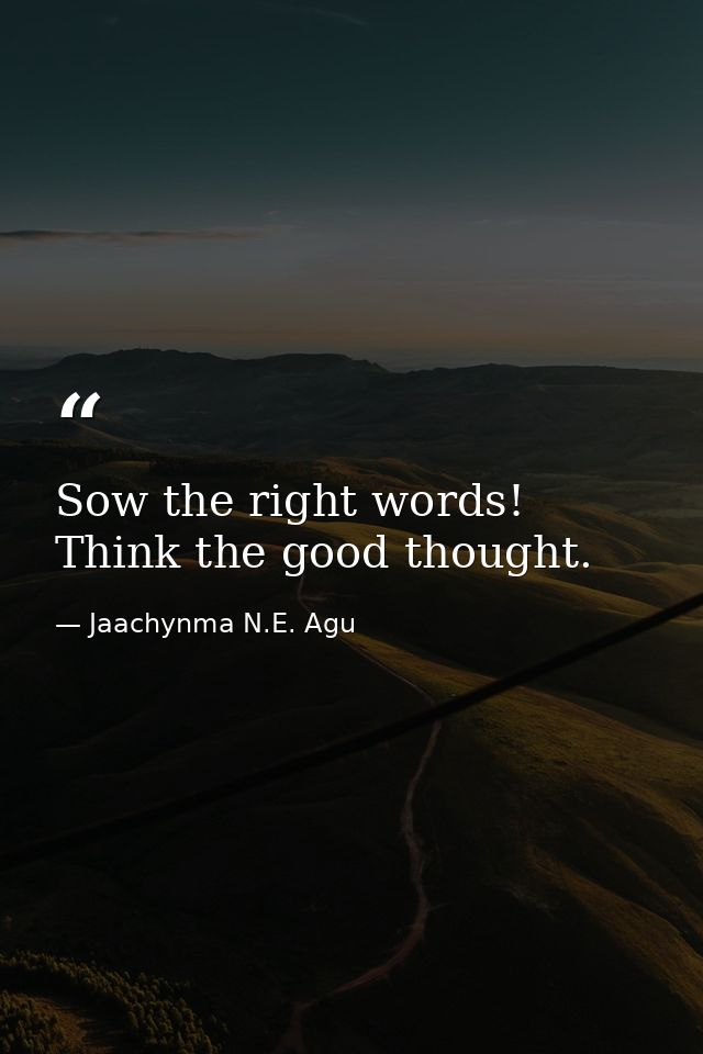 Sow the right words! Think the good thought. — Jaachynma N.E. Agu