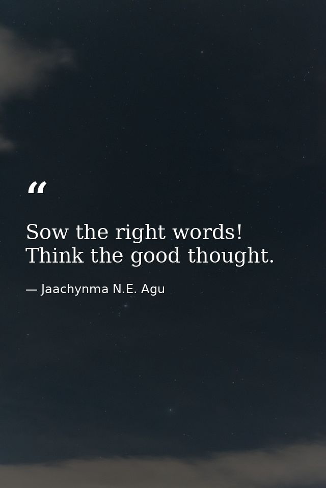 Sow the right words! Think the good thought. — Jaachynma N.E. Agu