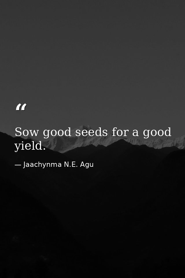 Sow good seeds for a good yield. — Jaachynma N.E. Agu