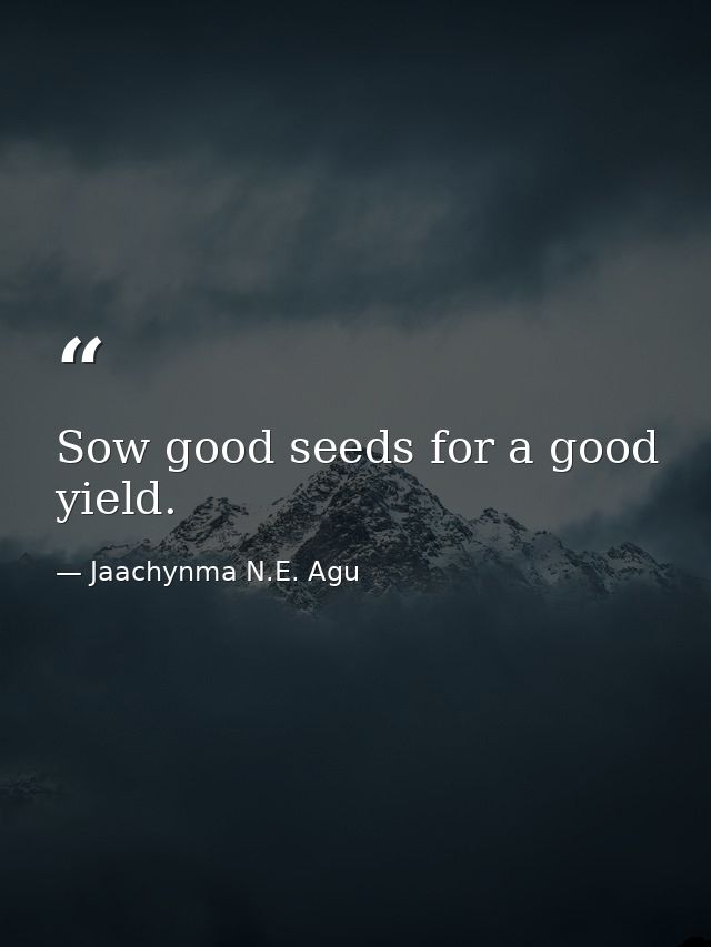 Sow good seeds for a good yield. — Jaachynma N.E. Agu