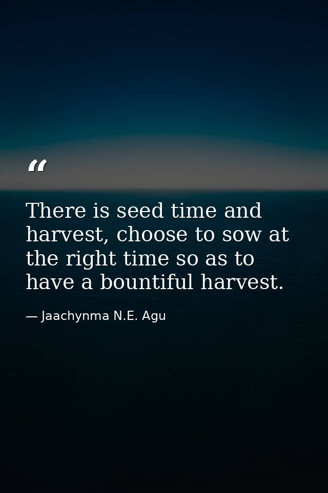 There is seed time and harvest, choose to sow at the right time so as to have a bountiful harvest. — Jaachynma N.E. Agu