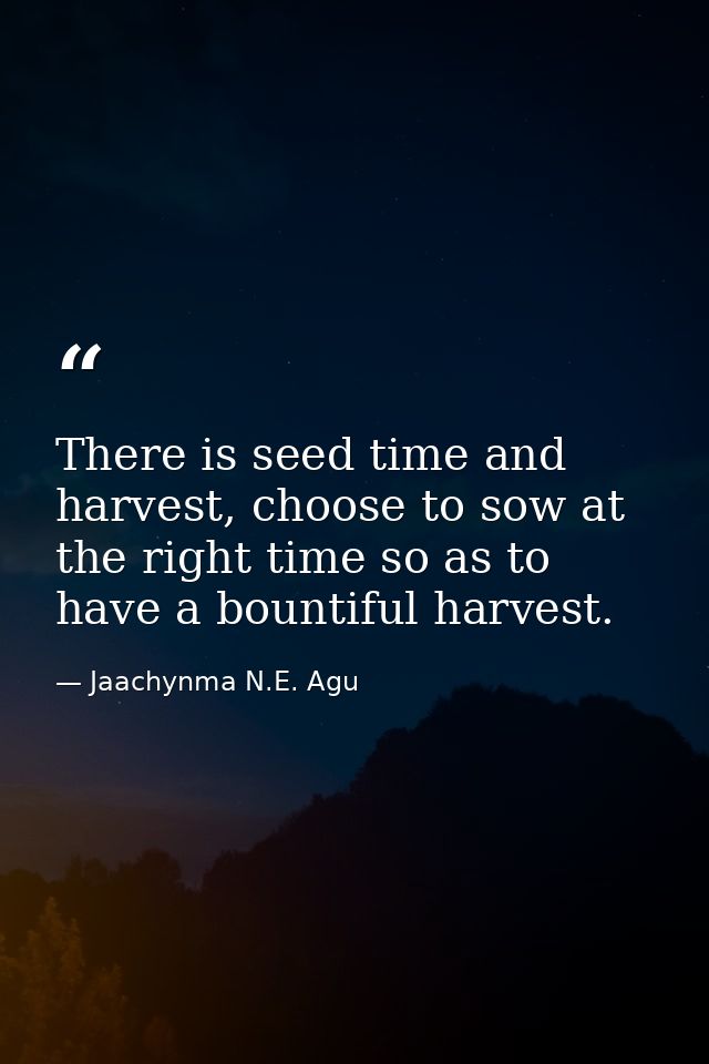 There is seed time and harvest, choose to sow at the right time so as to have a bountiful harvest. — Jaachynma N.E. Agu